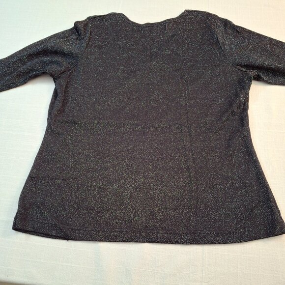 Glitter Black Gold Faux Wrap Empire Shimmer Holiday PartyTop Size L Long Sleeves - Picture 12 of 14